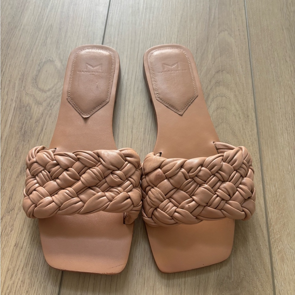 Marc Fisher Tan Quilted Slide Sandals